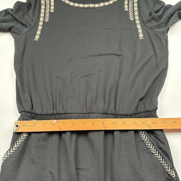 Garnet Hill Dress Womens Medium Black Embroidered Beachy Boho Preppy Comfort - Picture 11 of 14